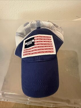 Jeep Navy Blue and White Mesh Trucker Hat with Flag Patch